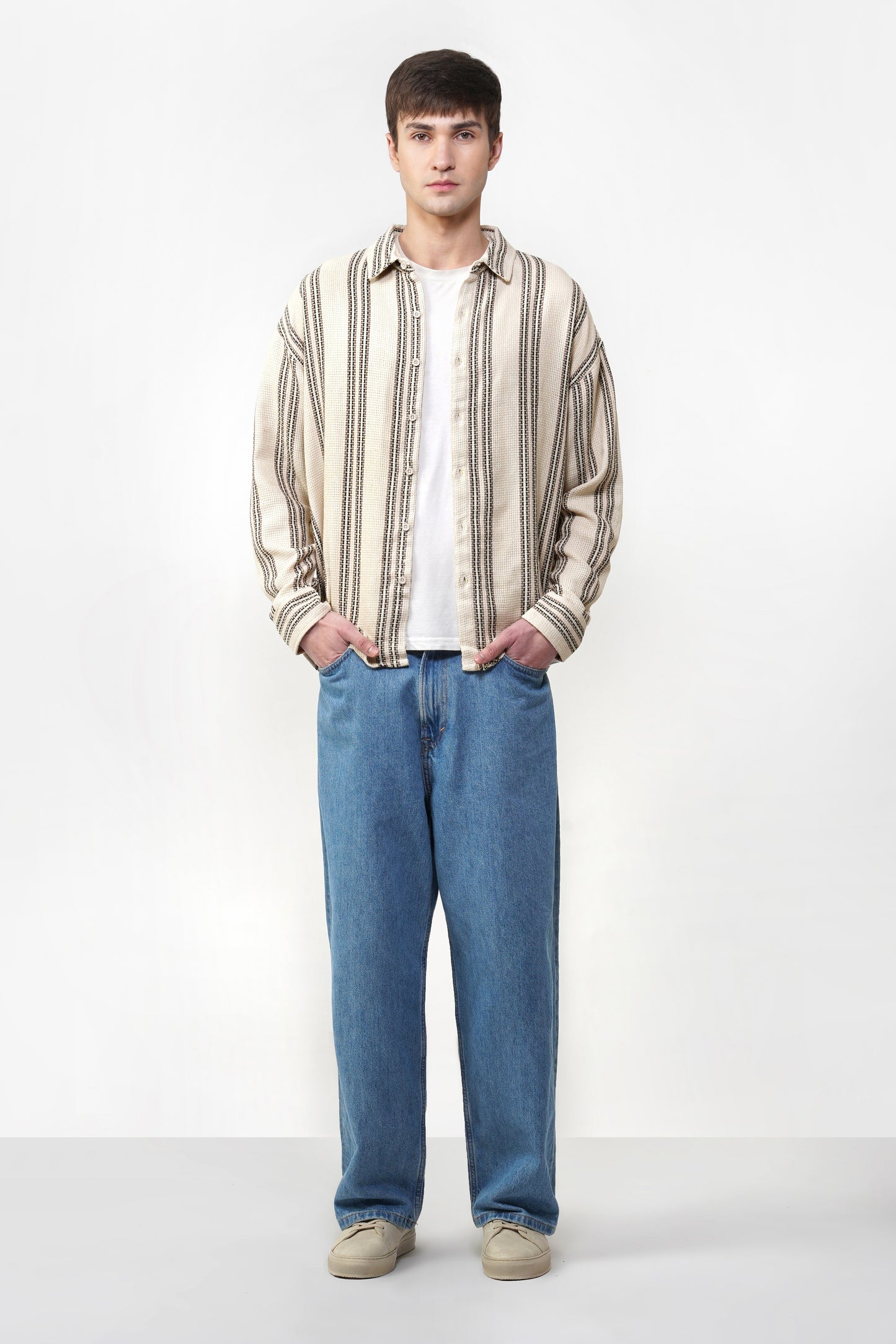 DOWN SHOULDER STRIPE SHIRT