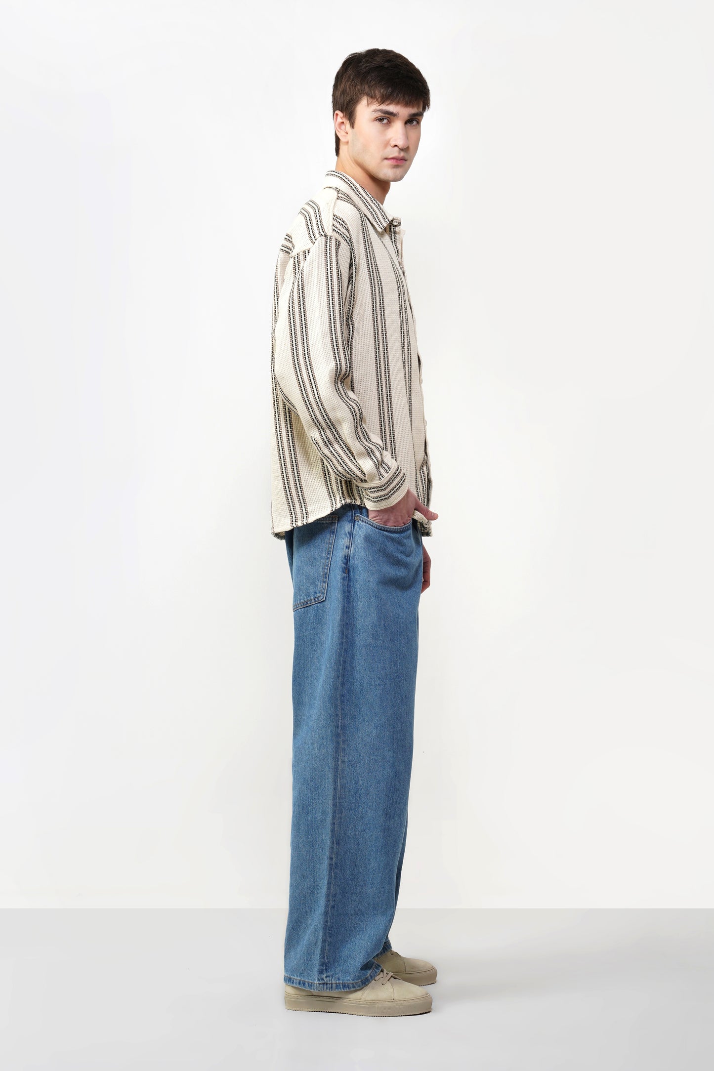 DOWN SHOULDER STRIPE SHIRT