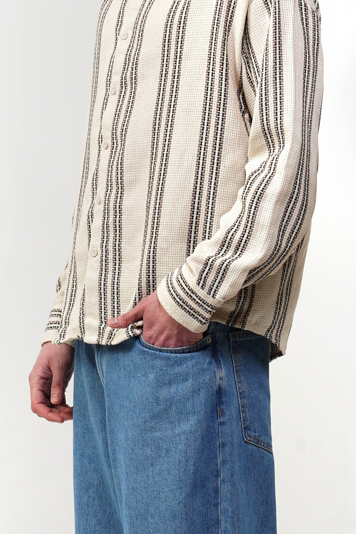 DOWN SHOULDER STRIPE SHIRT