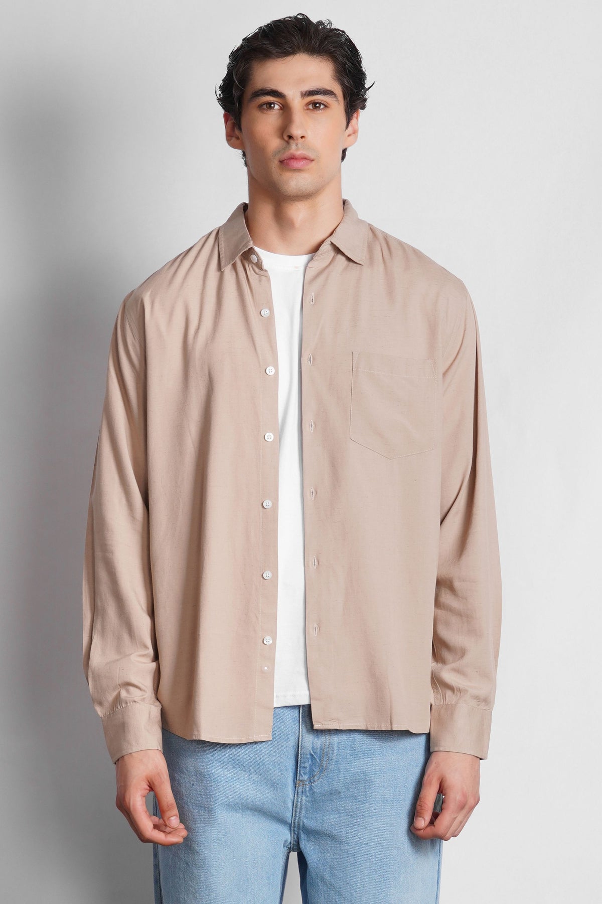 REGULAR FIT VISCOSE LINEN SHIRT