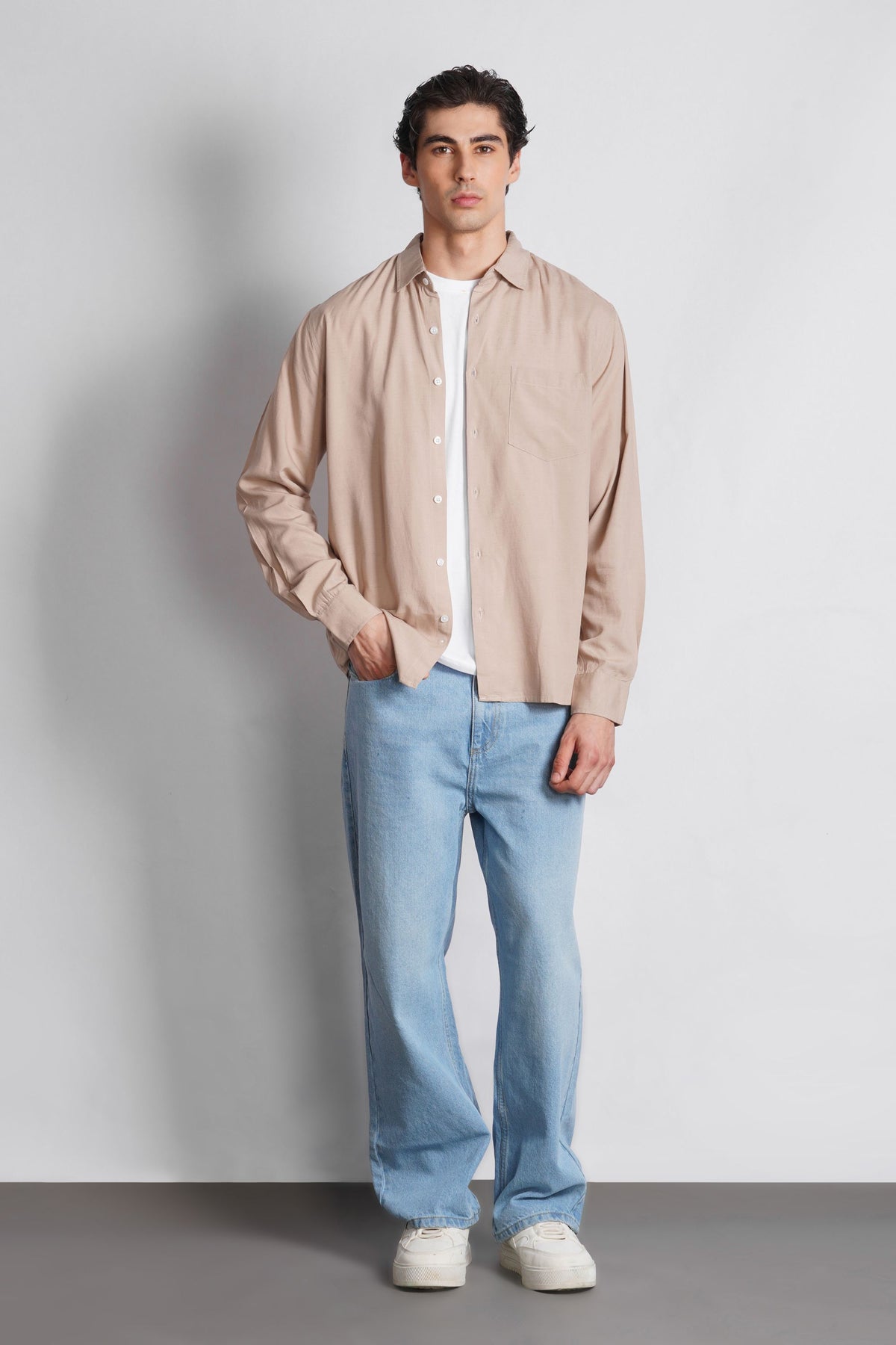 REGULAR FIT VISCOSE LINEN SHIRT