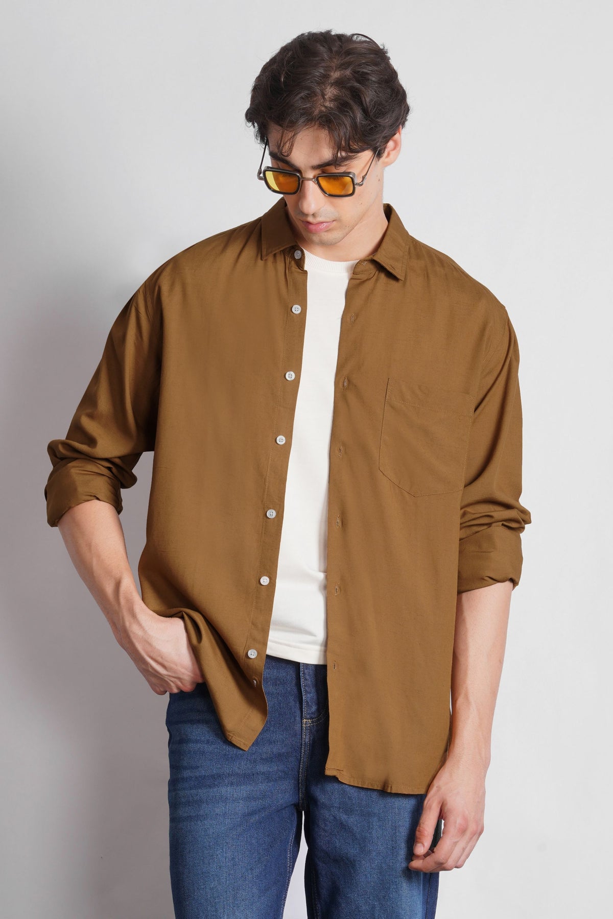 REGULAR FIT VISCOSE LINEN SHIRT